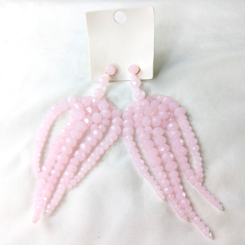 Free People NWT beaded dangle earrings light pink sparkly chandelier boho